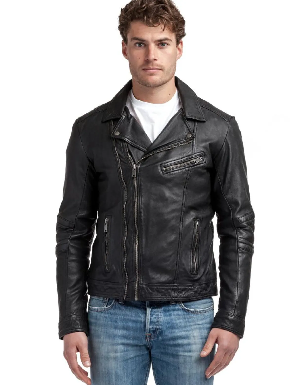 Homme Chyston Vestes, Blousons^Perfecto en Cuir Ross noir