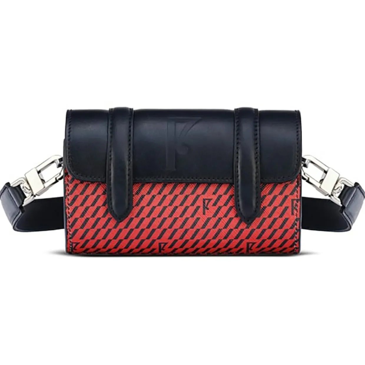 Femme Maison Faret Sacs^Petit Sac en Toile enduite & Cuir Cyclo rouge/noir - 10x17x17 cm