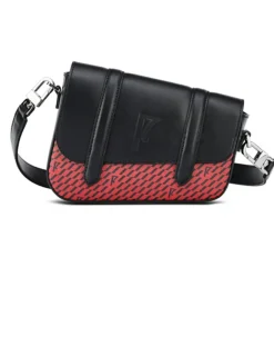 Petit Sac en Toile enduite & Cuir Bordeaux rouge/noir - 14x19x4.5 cm-Maison Faret Outlet