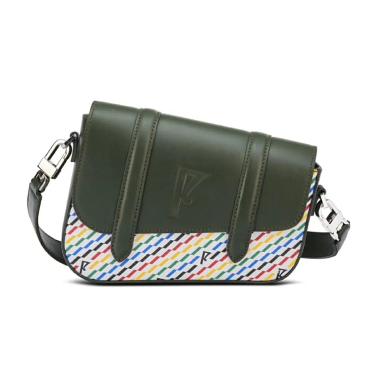 Petit Sac en Toile enduite & Cuir Bordeaux noir/multicolore - 14x19x4.5 cm-Maison Faret Outlet