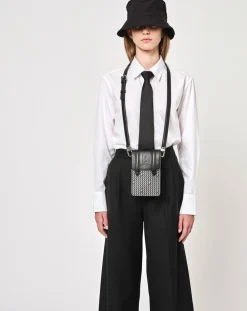 Femme Maison Faret Sacs^Petit Sac en Toile enduite & Cuir Arguin noir/blanc - 18x11.5x3 cm
