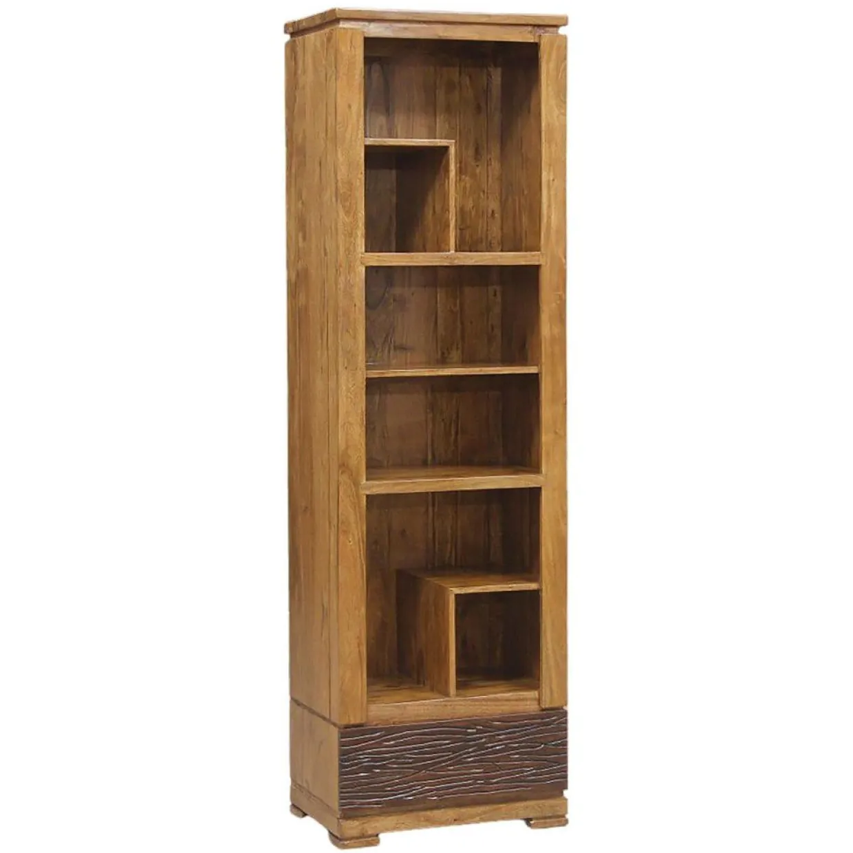 Bois & Chiffons Bureaux^Petite bibliothèque bois sculpté bicolore 1T Acacia Maya Naturel - 60x40x200 cm