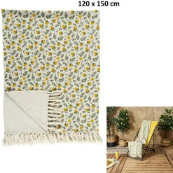 Home Deco Factory Plaids^Plaid à franges Bain de Soleil jaune/vert - 120x150cm