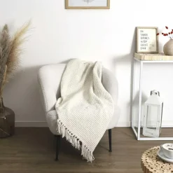 Plaid chenille gauffrée blanc - 125x150 cm-Home Deco Factory Clearance