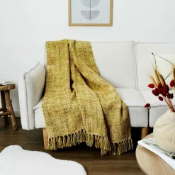 Plaid chunky maille tressée jaune - 125x150 cm-Home Deco Factory Online