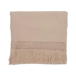 Plaid en coton & laine détails macramé rose 90x200cm-Bed and Philosophy Sale