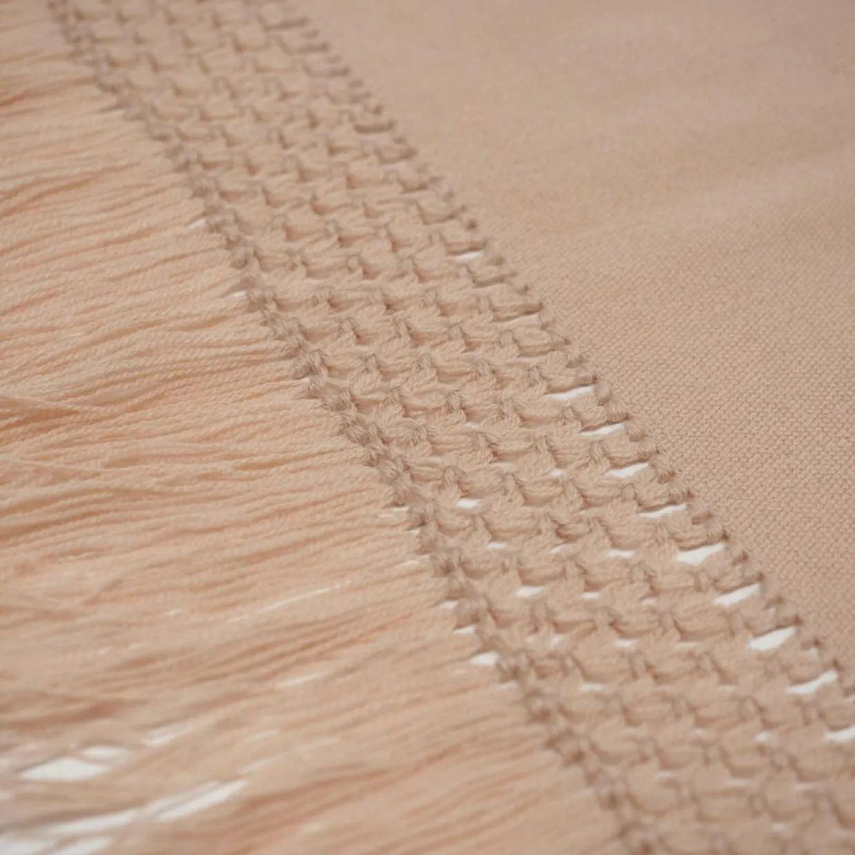 Plaid en coton & laine détails macramé rose 90x200cm-Bed and Philosophy Sale