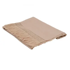 Plaid en coton & laine détails macramé rose 90x200cm-Bed and Philosophy Sale