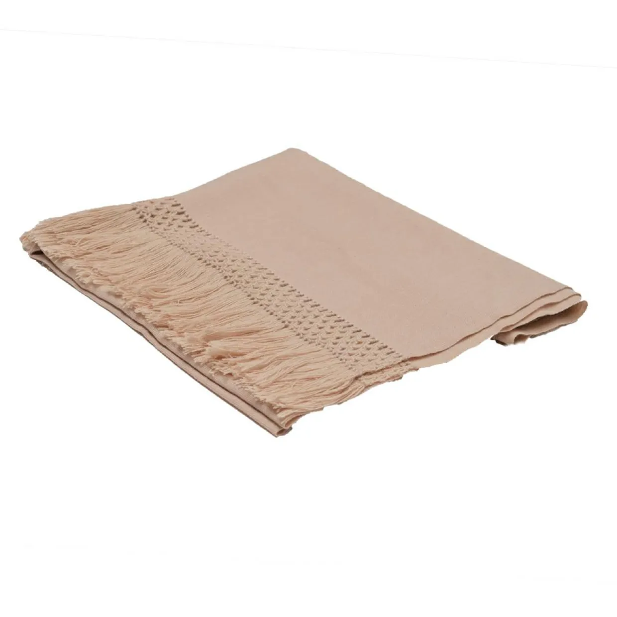 Plaid en coton & laine détails macramé rose 90x200cm-Bed and Philosophy Sale