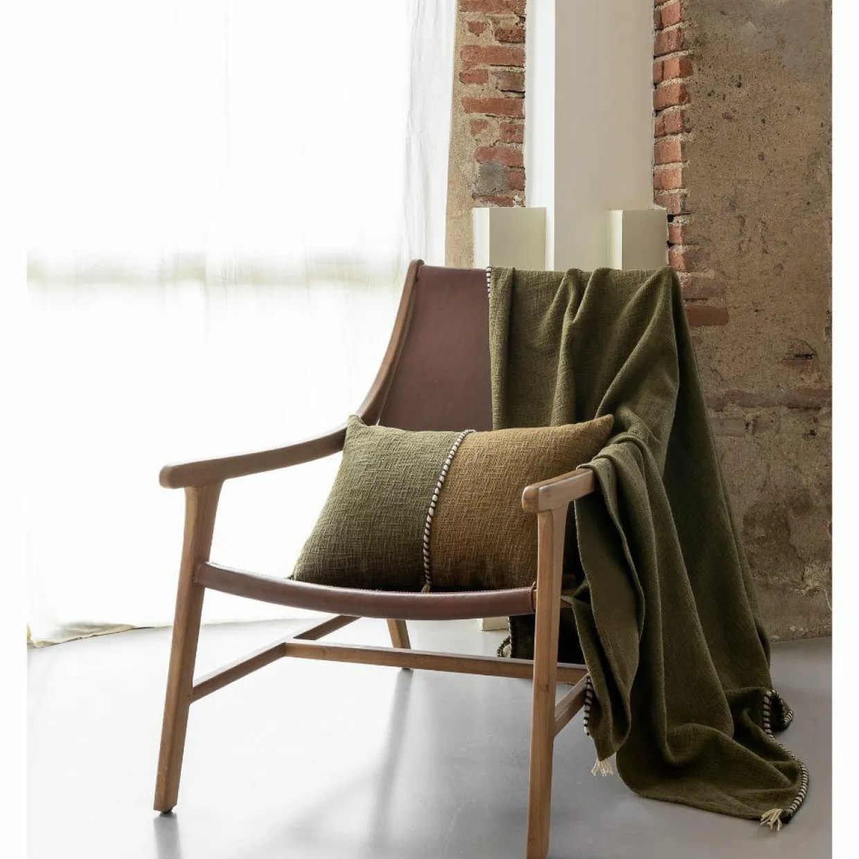 Plaid en coton flammé vert 140x220cm-Bed and Philosophy Sale