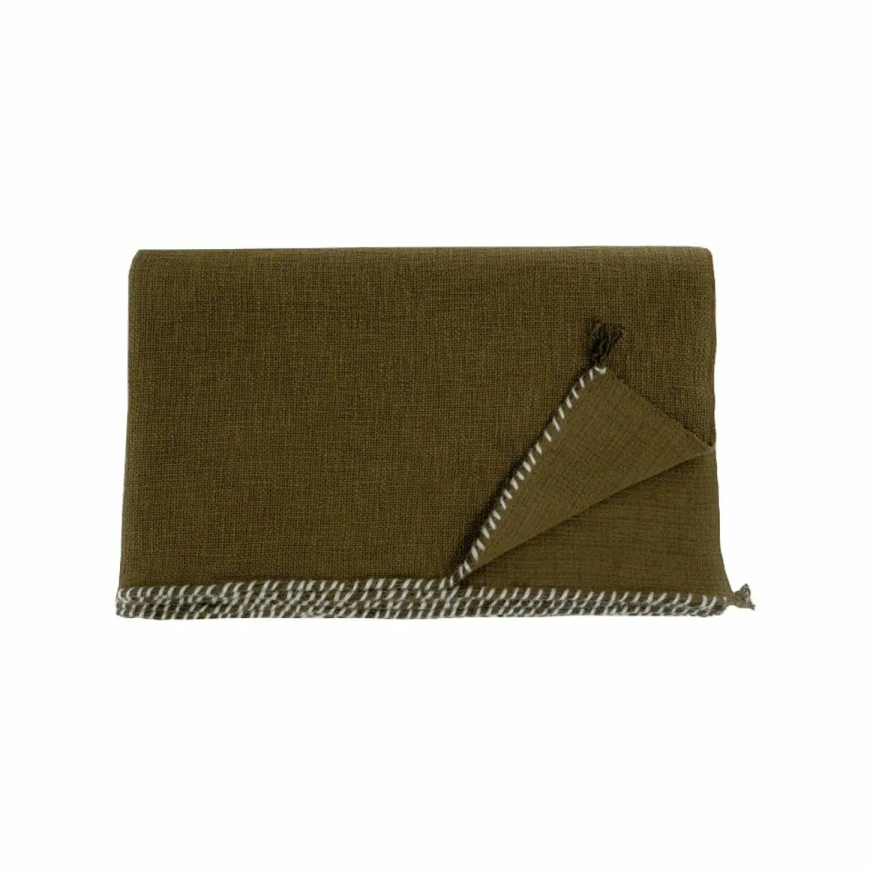 Plaid en coton flammé vert 140x220cm-Bed and Philosophy Sale