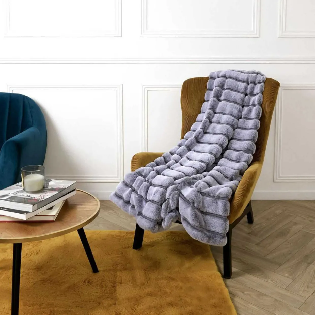 Plaid en fausse fourrure gris - 120x150 cm-Home Deco Factory Online