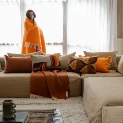 Plaid en laine finitions frangées orange 135x230cm-Bed and Philosophy Clearance