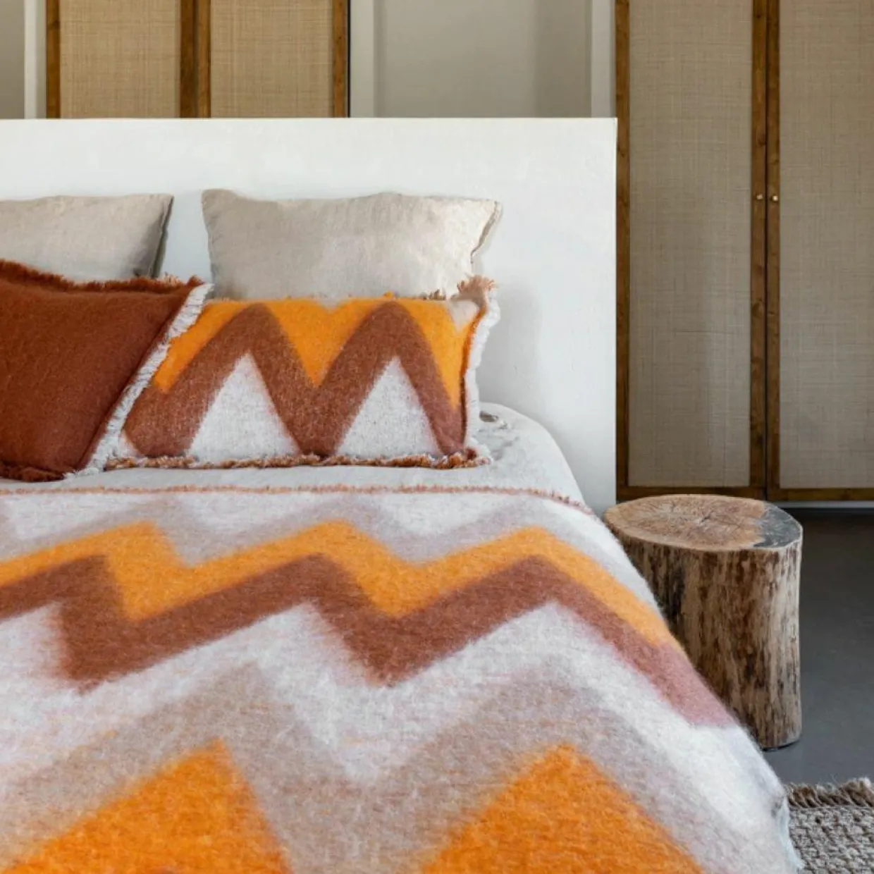 Bed and Philosophy Plaids^Plaid en laine motif 70s orange 135x230cm