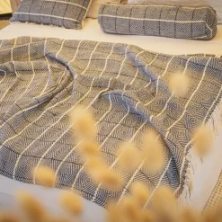 Plaid en lin et coton bleu 135x200cm-Bed and Philosophy Discount