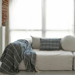 Plaid en lin et coton bleu 135x200cm-Bed and Philosophy Discount