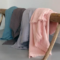 Bed and Philosophy Plaids^Plaid en lin lavé finitions frangées marron 150x180cm