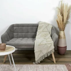 Plaid ethnique relief losange beige - 150x120 cm-Home Deco Factory Clearance