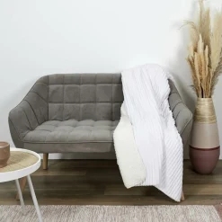 Plaid flanelle cotelé sherpa écru - 180x220 cm-Home Deco Factory Outlet