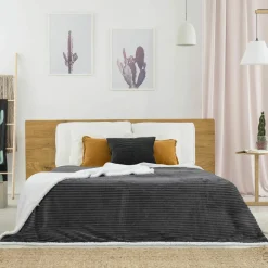 Plaid flanelle cotelé sherpa gris - 180x220 cm-Home Deco Factory Outlet
