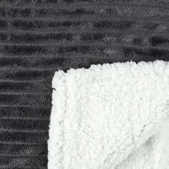 Plaid flanelle cotelé sherpa gris - 180x220 cm-Home Deco Factory Outlet