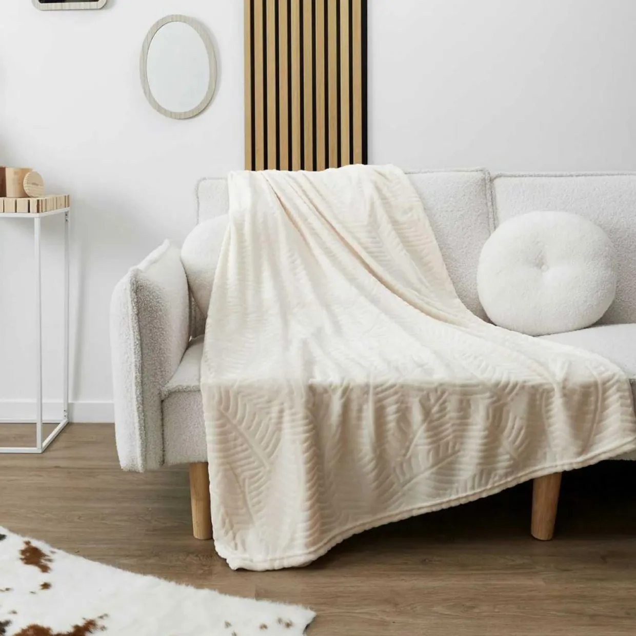 Plaid flanelle embossé crème - 150x200 cm-Home Deco Factory Hot
