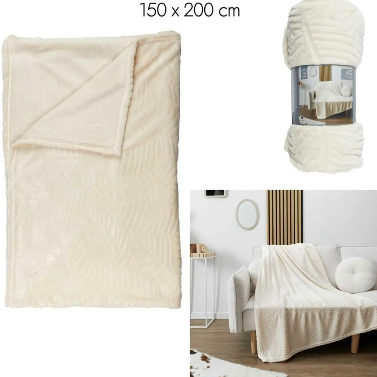 Plaid flanelle embossé crème - 150x200 cm-Home Deco Factory Hot