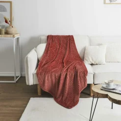 Plaid flanelle embossé terracotta - 150x200 cm-Home Deco Factory Best