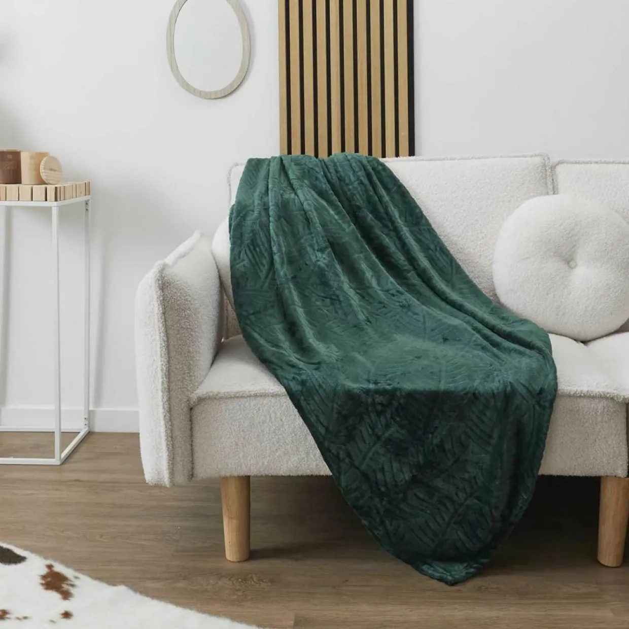 Plaid flanelle embossé vert sapin - 120x150 cm-Home Deco Factory Online