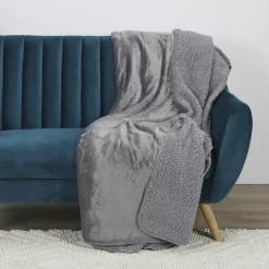 Plaid flanelle sherpa XXL gris foncé - 140x200 cm-Home Deco Factory New