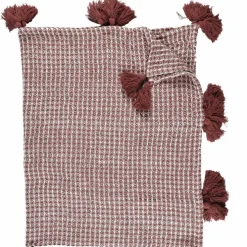 Home Deco Factory Plaids^Plaid gauffré pompons rouge/blanc - 150x125 cm