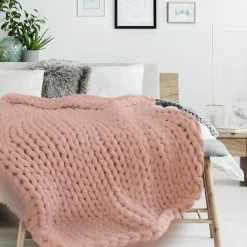 Home Deco Factory Plaids^Plaid grosse maille chunky rose - 150x120 cm