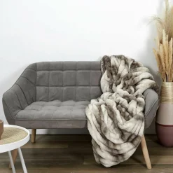 Plaid imitation fourrure luxury blanc/marron - 140x200 cm-Home Deco Factory New