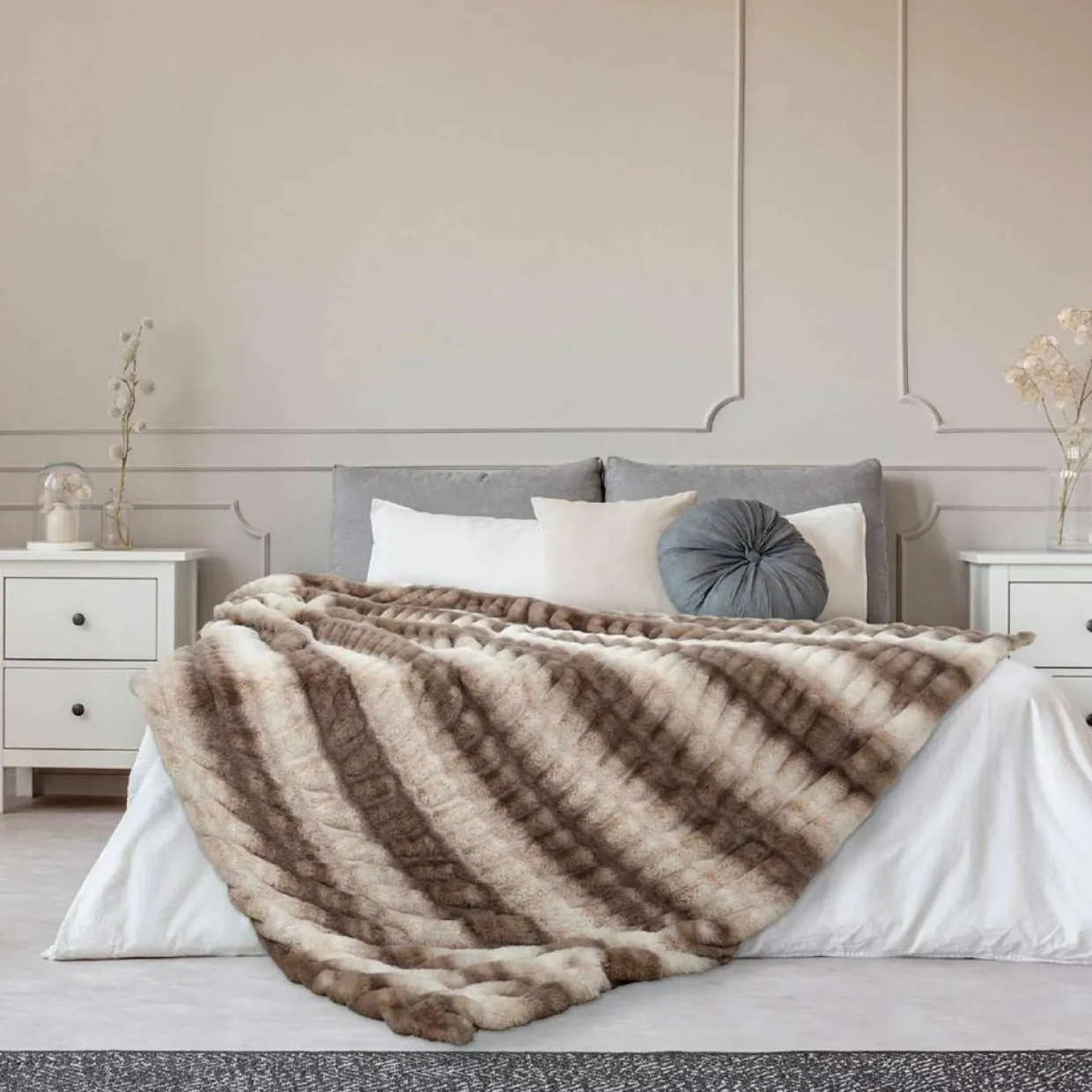 Plaid imitation fourrure luxury blanc/marron - 140x200 cm-Home Deco Factory New