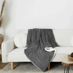 Plaid imitation fourrure sherpa gris - 140x200 cm-Home Deco Factory New