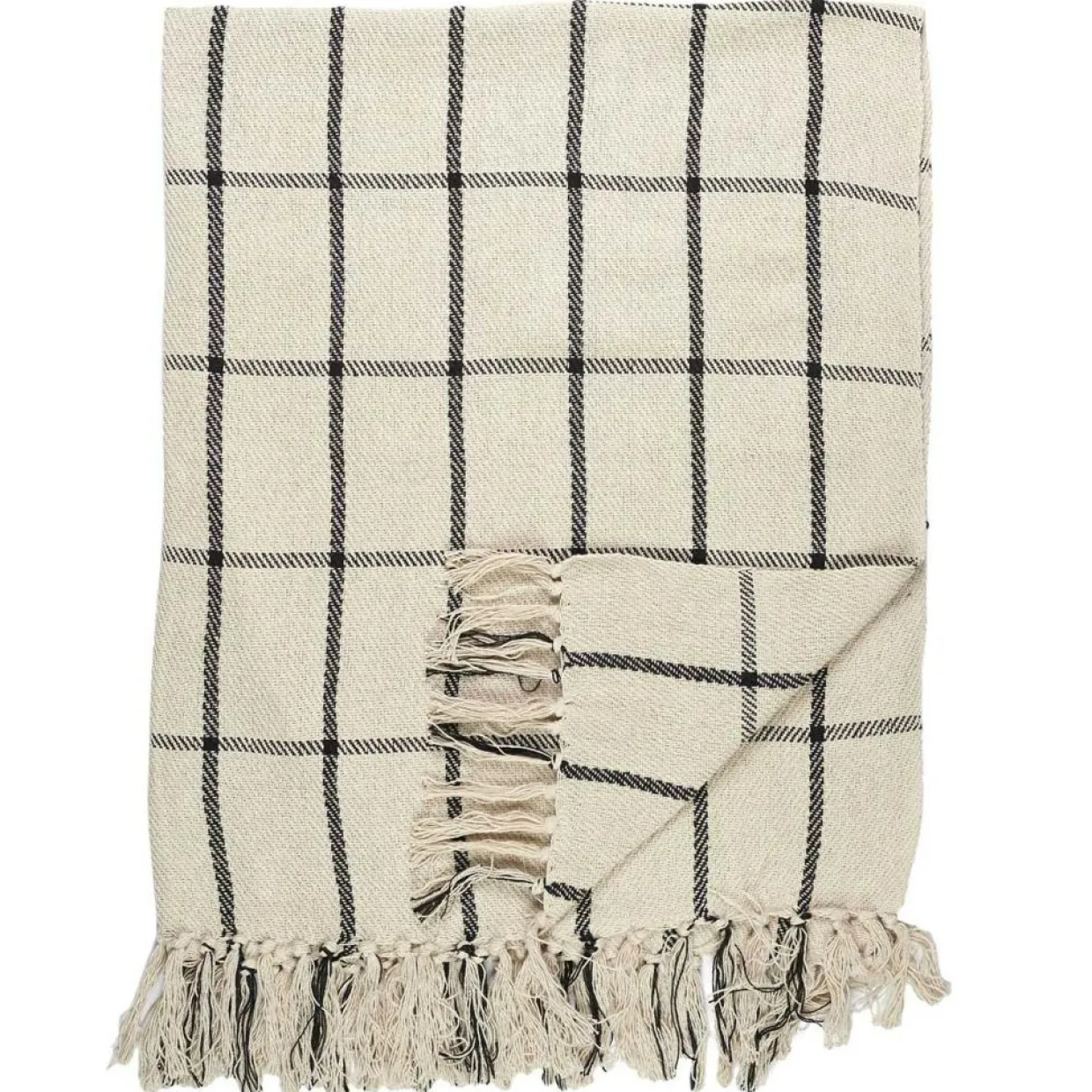 Home Deco Factory Plaids^Plaid jeté de lit à carreaux beige/noir - 125x150 cm