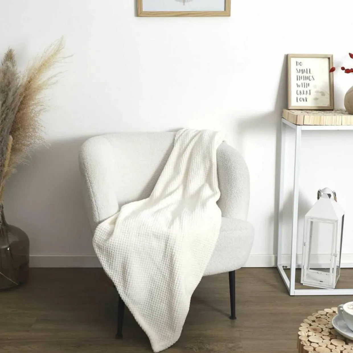 Plaid nid d'abeille blanc - 120x150 cm-Home Deco Factory Discount