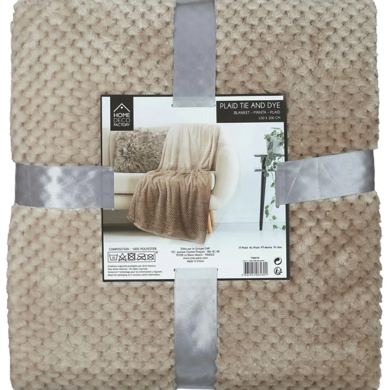 Plaid nid d'abeille XXL beige - 150x120 cm-Home Deco Factory Clearance