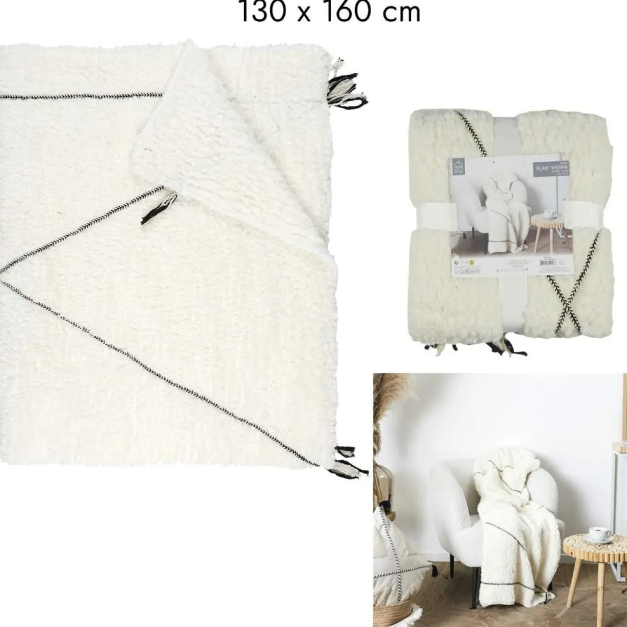 Plaid sherpa motif tresse blanc - 130x160 cm-Home Deco Factory Outlet
