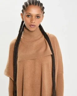 Plastron 100% Cachemire col montant en côtes Carla mocha-Cashmere Tribu Hot