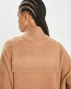 Plastron 100% Cachemire col montant en côtes Carla mocha-Cashmere Tribu Hot