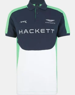 Homme Hackett London Polos^Polo Droit Multi Patch Aston Martin Racing bleu/blanc/vert fluo