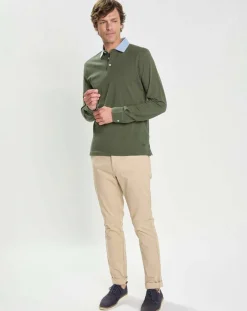 Polo Regular Fit manches longues kaki-Hackett London Outlet
