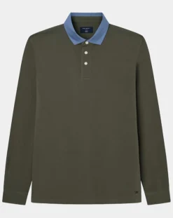 Polo Regular Fit manches longues kaki-Hackett London Outlet