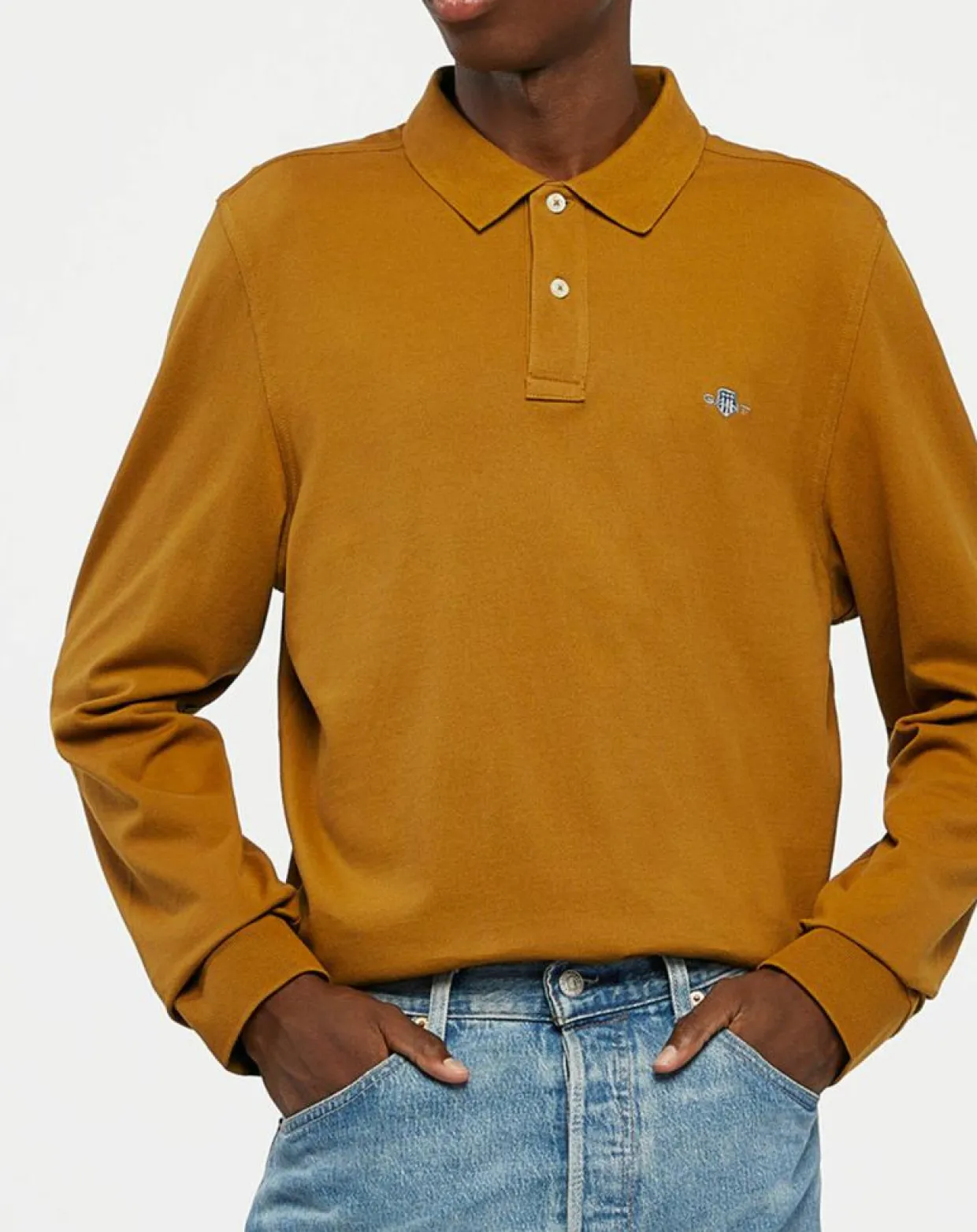 Homme Gant Polos^Polo Regular Fit manches longues uni piqué marron moyen
