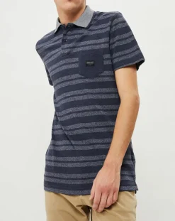 Homme Quiksilver Polos^Polo Remember When rayures bleu foncé/bleu gris