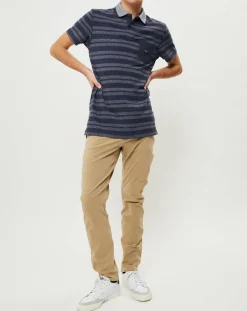 Homme Quiksilver Polos^Polo Remember When rayures bleu foncé/bleu gris