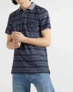 Homme Quiksilver Polos^Polo Remember When rayures bleu foncé/bleu gris