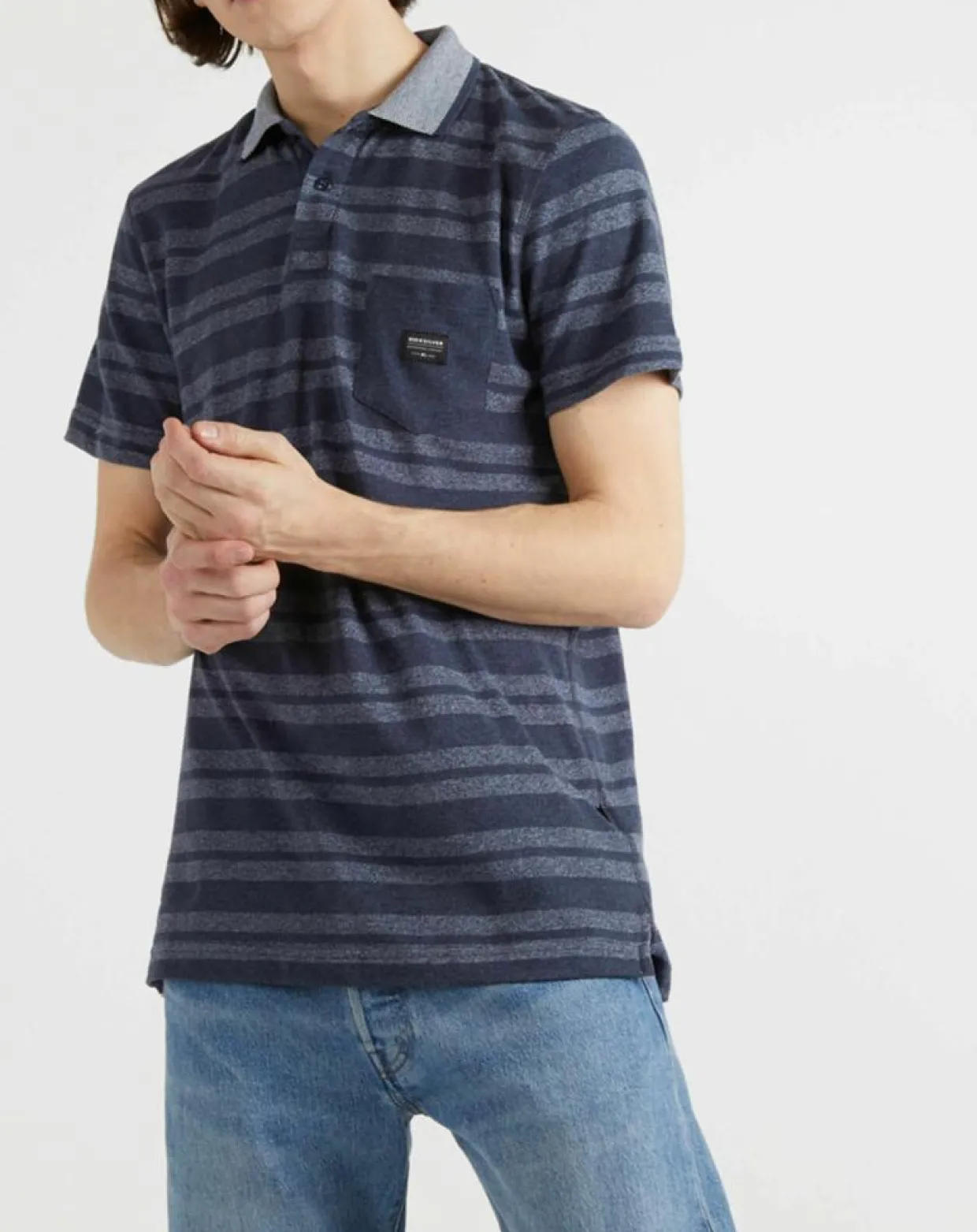 Homme Quiksilver Polos^Polo Remember When rayures bleu foncé/bleu gris