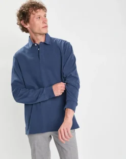 Polo Slim Fit en Jersey Rugby bleu-Hackett London